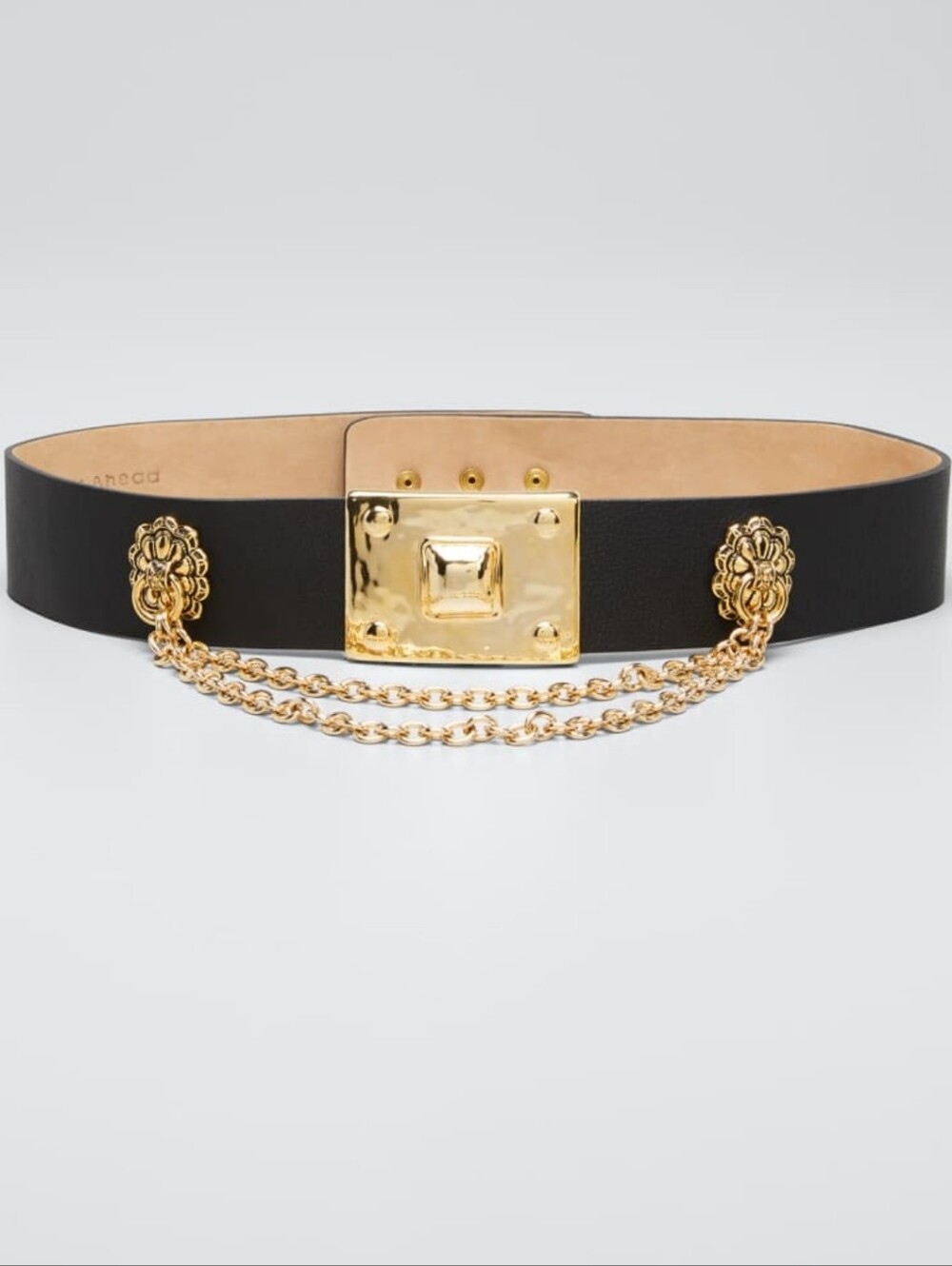 Streets Ahead Black Leather Belt with Gold Chain Detail